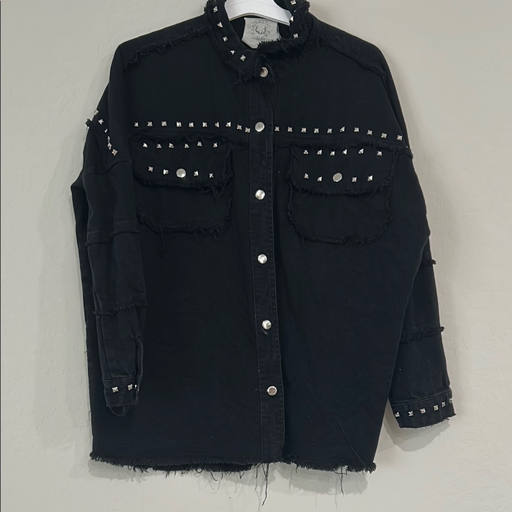 Black Denim Jacket with Studs